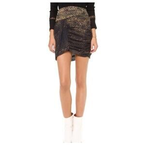 IRO Sanaly Gold Multicolor Ruched Mini Skirt Chiffon Draped Side Zip Size 40 8